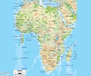 yapboz Afrika Haritası. Afrika kıtasının Atlantik, Hint ve Pasifik okyanusları arasında yer almaktadır. Ayrıca Akdeniz ve Kızıldeniz ile komşudur